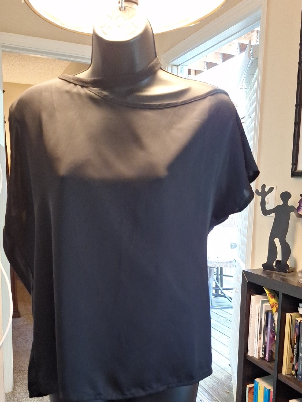Women's S'edge Black Short-Sleeve Satin Top